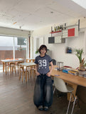 [unisex] Balon Lettering Washing Denim Black Blue Balloon Wide Pants