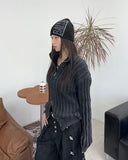 Terry Pigment Ribbed Knit Zip-Up