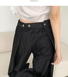 Raw back point button roll-up mega wide fit denim pants