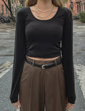 Slim Silhouette Basic U-neck Long-sleeved