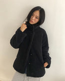 Harking High Neck Button Fleece Fur Loose Fit Jumper