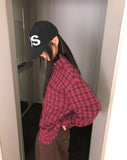 Mutt check pattern collar pocket oversized long-sleeved shirt