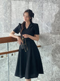 Yuel Puff Collar Jacquard Long One Piece (Belt Set)
