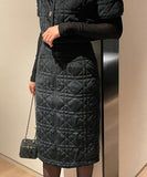 Label Quilted Velvet Puff Jacket Skirt Set