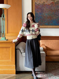 Cren Argyle Puff Knit Cardigan