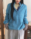 Cotic Bokashi Color Matching Half Snap Button Knit