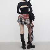 Chena unbalanced check tiered skirt