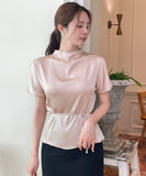 Raz Half-Neck Satin Pleats Blouse (Belt set)