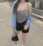 Loose-Fit Stripe Softly Cotton Check Shirt