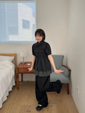 Yante Shirring Lace Short Sleeve Shirt