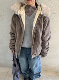 Tiken Herringbone Wool Hood Fur Jacket