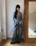 BL Button Point Ribbed Slim Cardigan