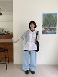 Manteo Seersucker Flower Banding Wide Pants
