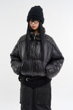Piping shirring high-neck short padded jumper