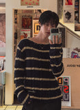 [LANARCH] Frayed Cable Stripe Sweater