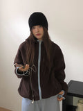 Rihan Color Matching High Neck Hood Fleece Zip-Up