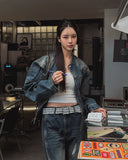 Ocean Washing Stitch Biker Denim Jacket