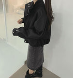 High-Neck Button Zipper Bomber String Jacket