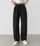 Buckle brushed straight wide fit cotton pants