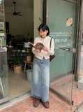 Coran washed denim long skirt