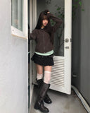 Hion high neck button hooded zip-up