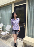 Two-Win Stripe Slim Fit Cropped Short-Sleeved Shirt