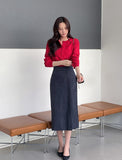 Zelvin unbalanced denim wrap skirt