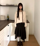 [Muffler SET] Mavin Lip Neck Color Matching One Off Shoulder Wool Long Sleeve Knit