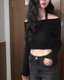Zuhi shirring off-shoulder knit