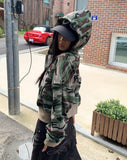 E-Ring Military Camo Pocket Crop Long Sleeve Hooded Zip-Up
