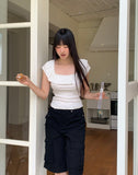Cane Dot Frill Shirring Cap Short Sleeve T-Shirt