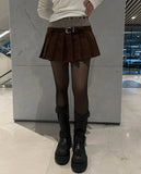 Corduroy pleated skirt belt set