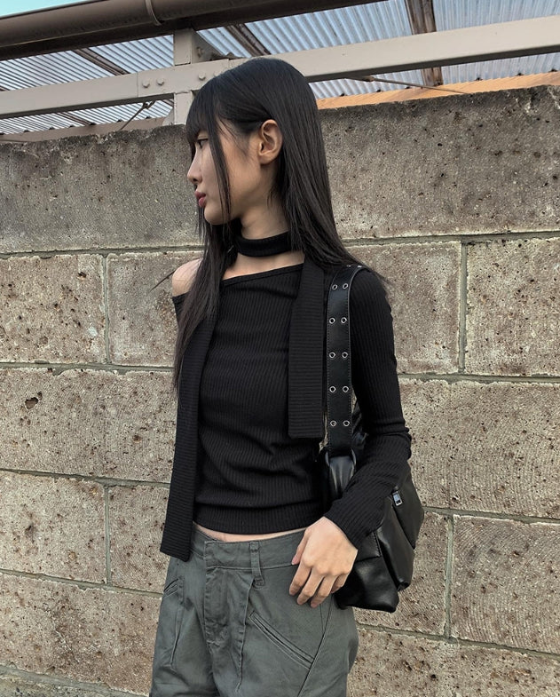 【Anyone more】Irene one-shoulder muffler t-shirt set Anyone more (エニワンモア) - アイリーンワンショルダー