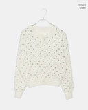 Derring Flower Round Neck Long Sleeve Knit Cardigan