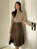 Lazy flare leather long skirt