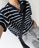 Dangara Henry Neck Short Sleeve Knit