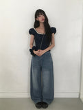 Ops Stripe Washing Denim Wide Pants