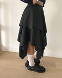 Viewi Suede Double Layered Flare Midi Skirt