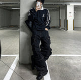 Multi-pocket cargo denim pants