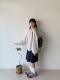 [BAONHAUS] Lulubo Shirring Round Stripe Blouse