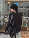 Top two-tone layered henley neck long-sleeved T-shirt