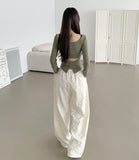 Fluffy Flower Embossed Banding Wide Pants
