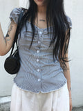 Harper Blue Stripe Shirring Blouse
