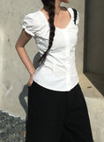 Ward Cotton Lace Puff Short Sleeve Blouse