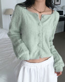 Ruwan Soft Angora Square Neck Knit Cardigan