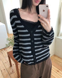 Jui Striped V-Neck Long-Sleeve Knit Cardigan
