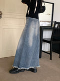atune slit washed denim maxi long skirt