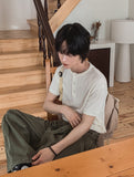Koiz henley neck wrinkle short sleeve t-shirt