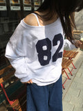 Rashi U-neck One Off-Shoulder Printing Sweatshirt