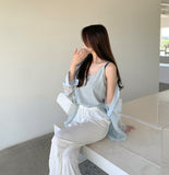 Vacation Summer Strap Sleeveless Loose Fit Shirt Set